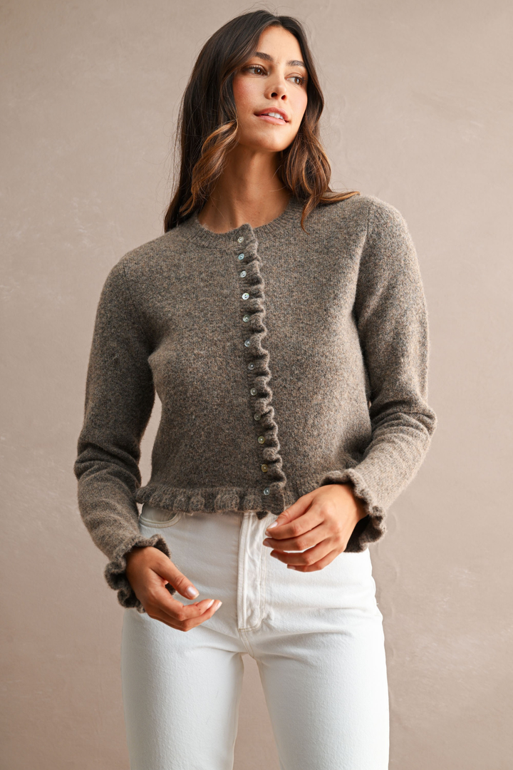 Knit Long Sleeve Ruffle Cropped Cardigan