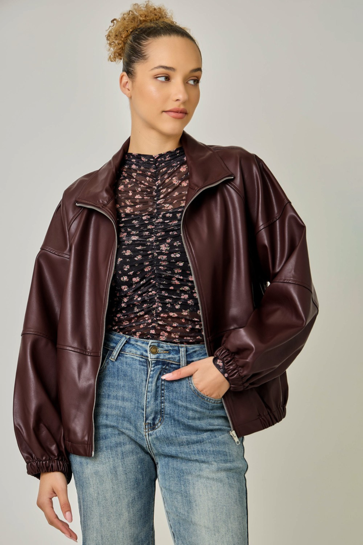 Burgundy Faux Leather Jacket