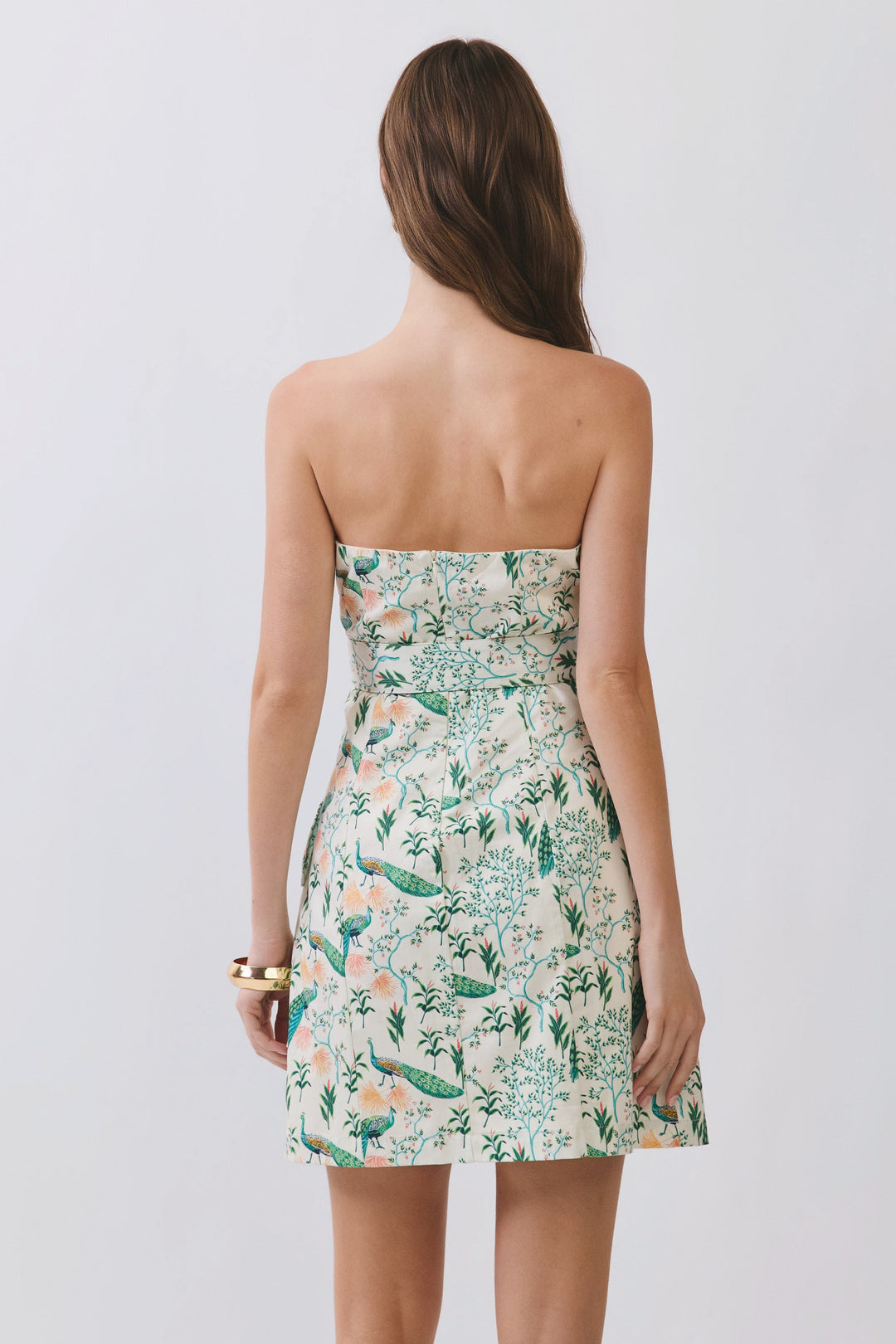 Peacock Strapless Midi Dress