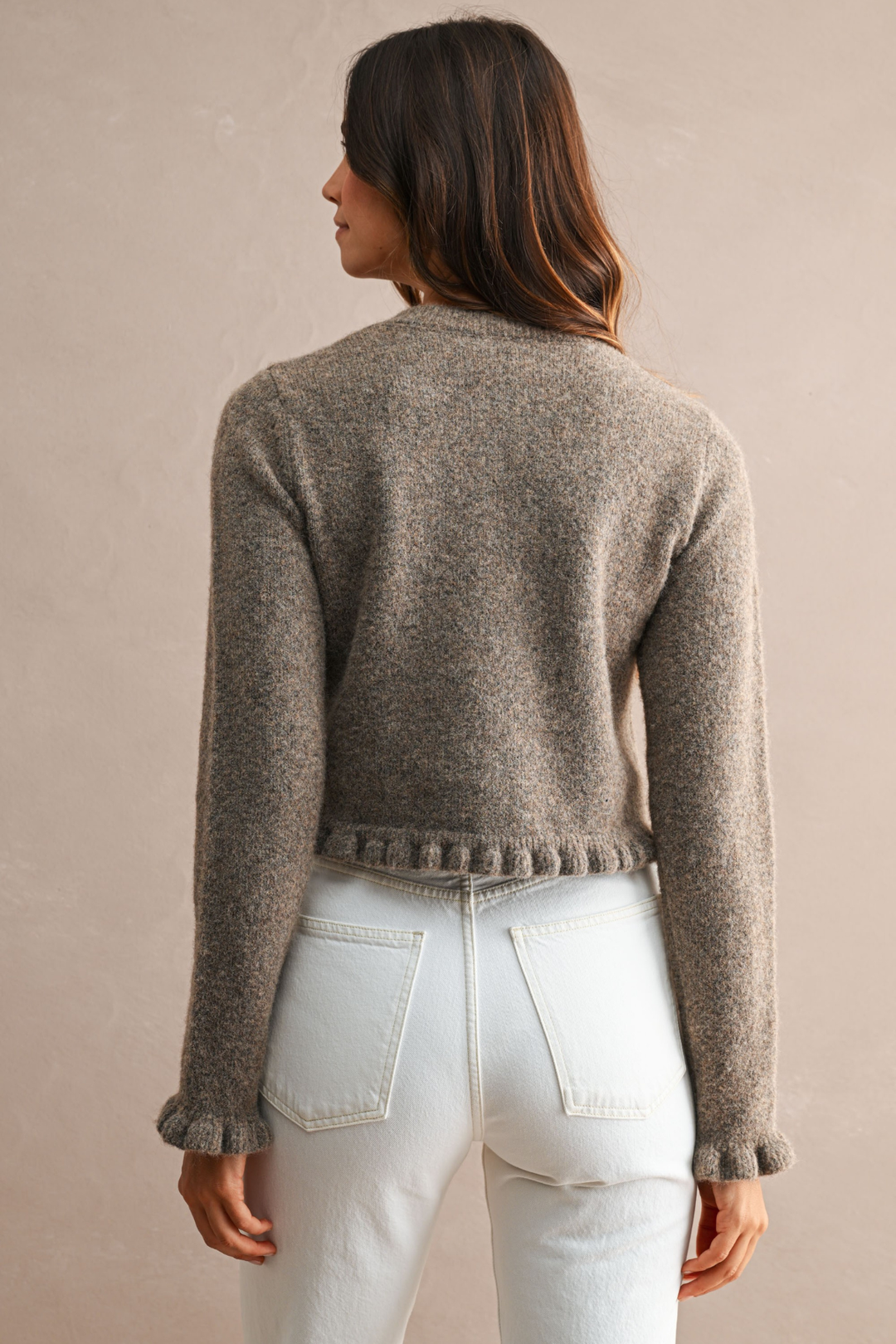 Knit Long Sleeve Ruffle Cropped Cardigan