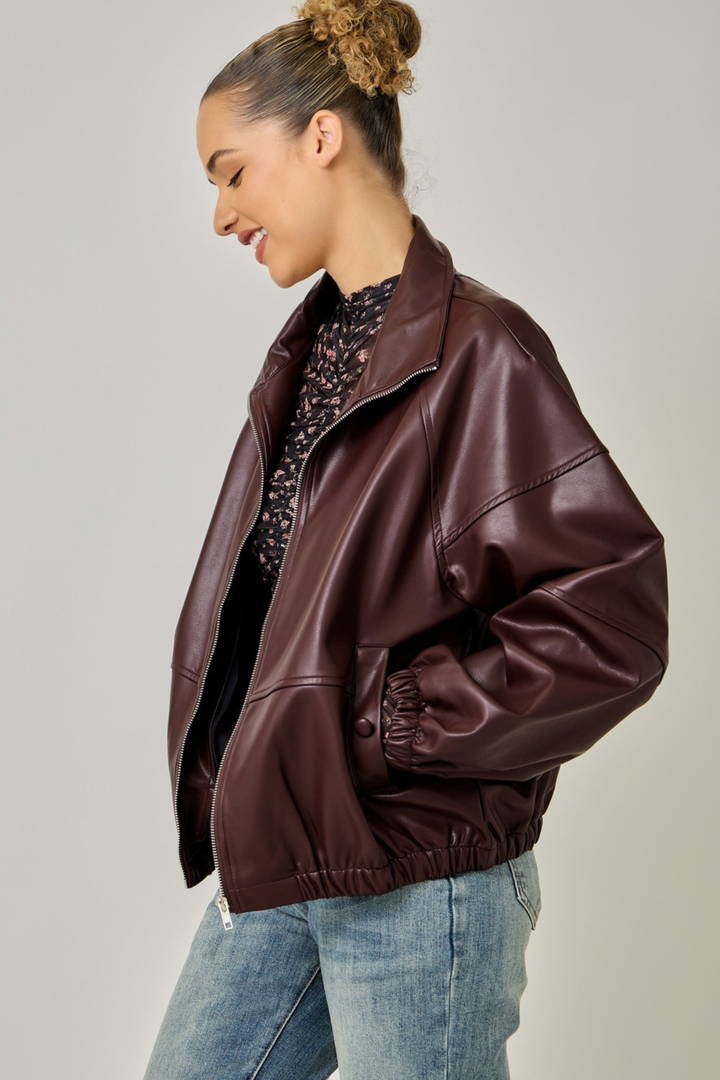 Burgundy Faux Leather Jacket