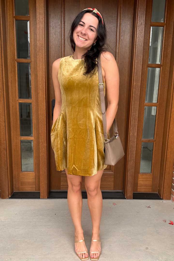 Velvet pleated cocktail dress