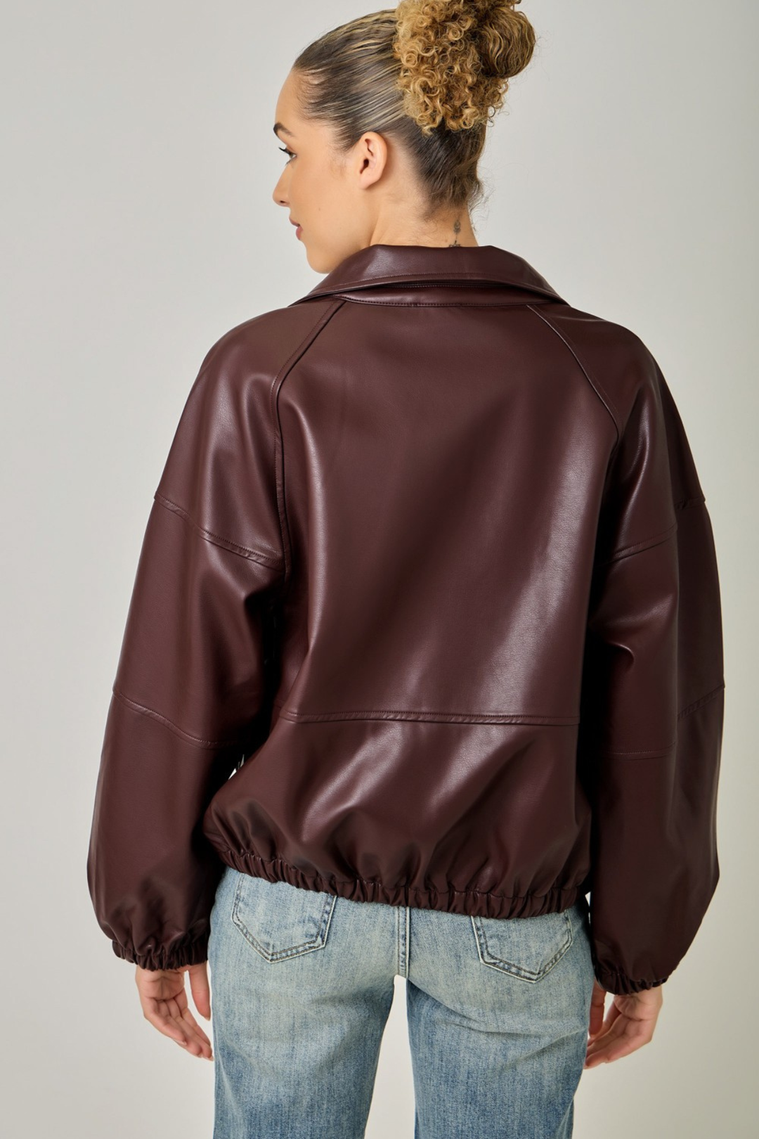 Burgundy Faux Leather Jacket