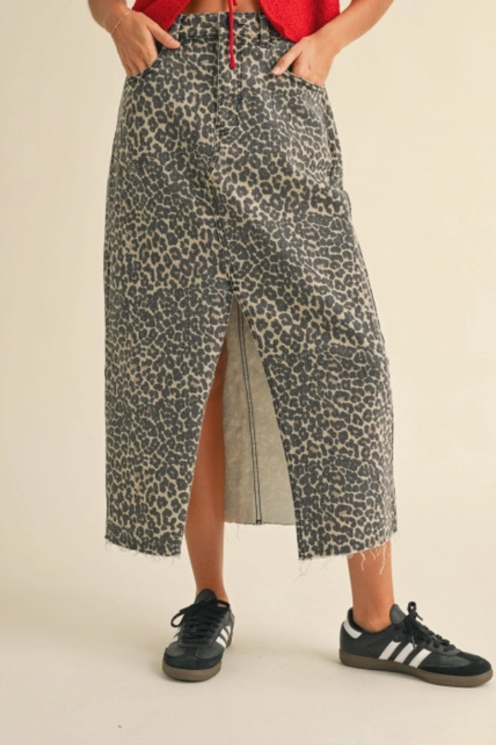 Leopard Slit Front Skirt