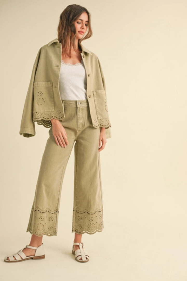 Olive Embroidered Pants