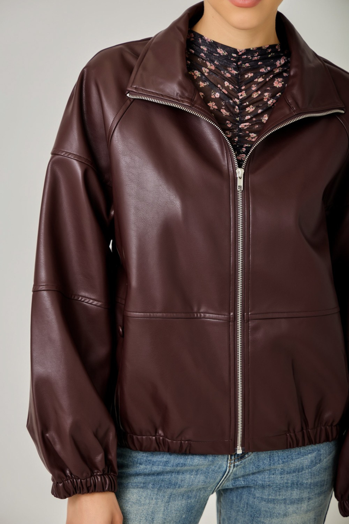 Burgundy Faux Leather Jacket