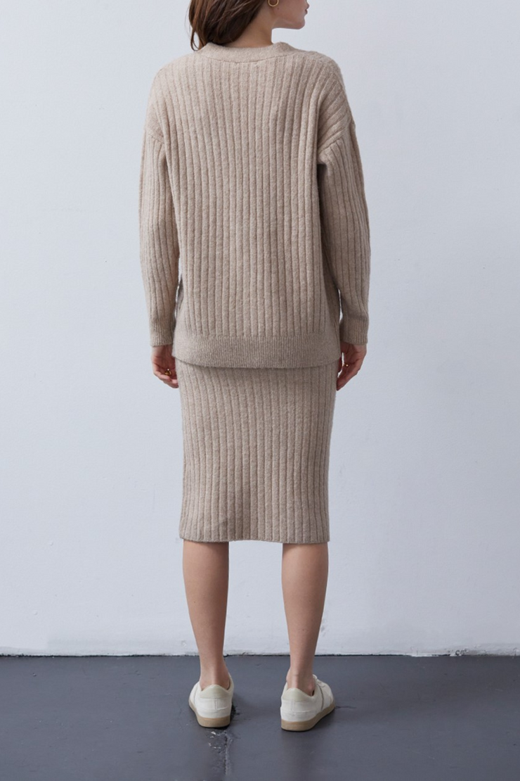 2PC BRUSHED RIBBED SWEATER DRESS SET