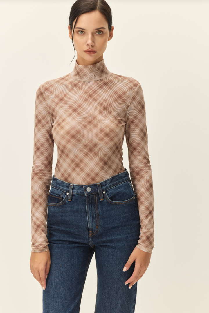 Elodie | Bourbon Turtleneck Mesh Top