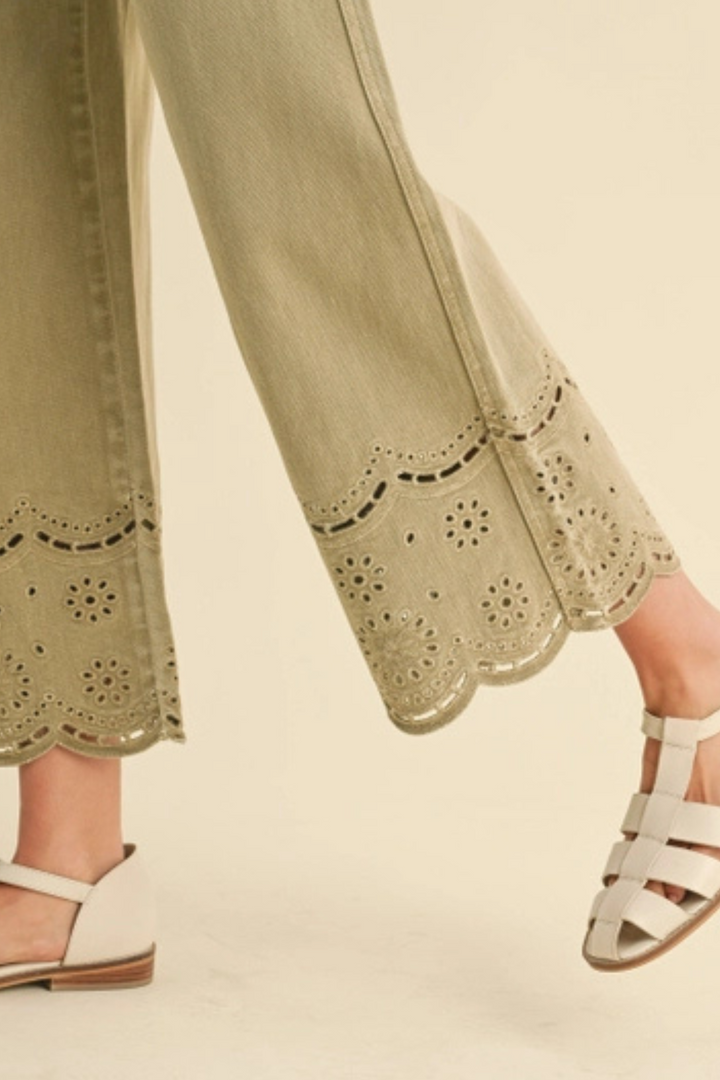 Olive Embroidered Pants
