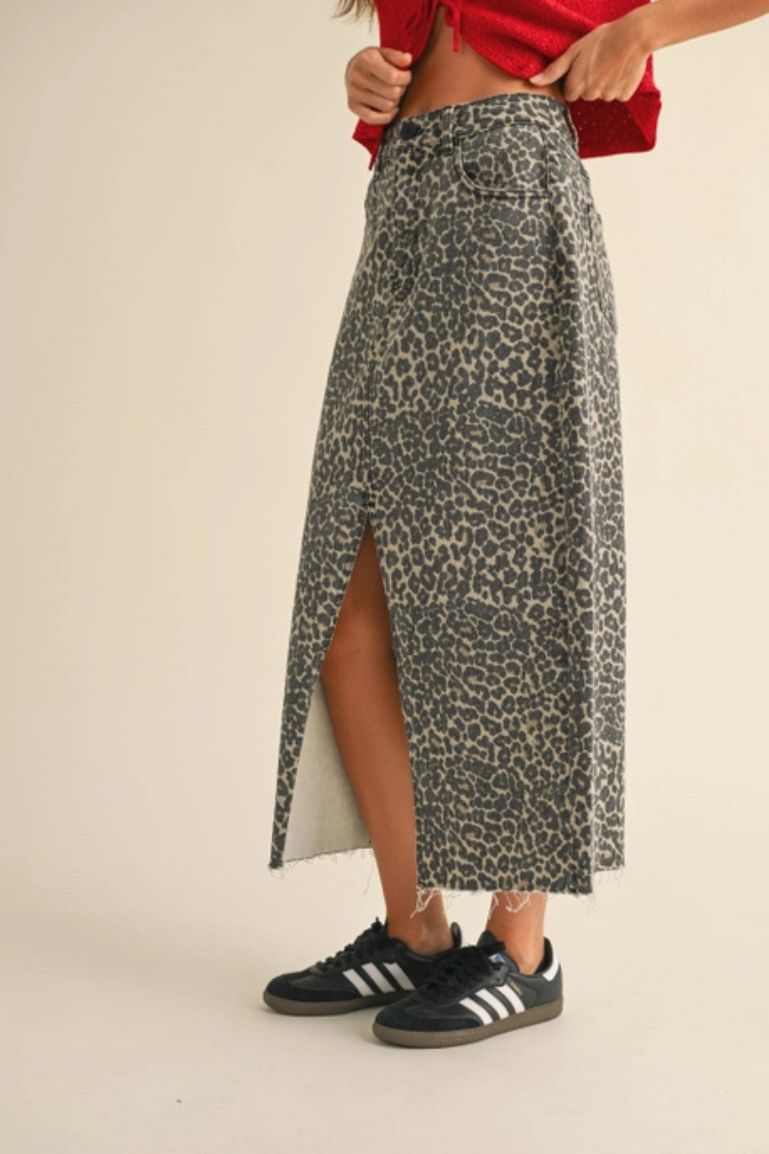 Leopard Slit Front Skirt