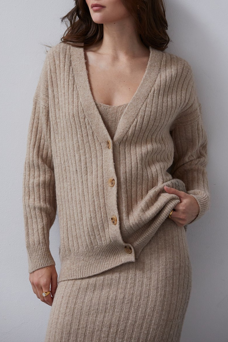 2PC BRUSHED RIBBED SWEATER DRESS SET