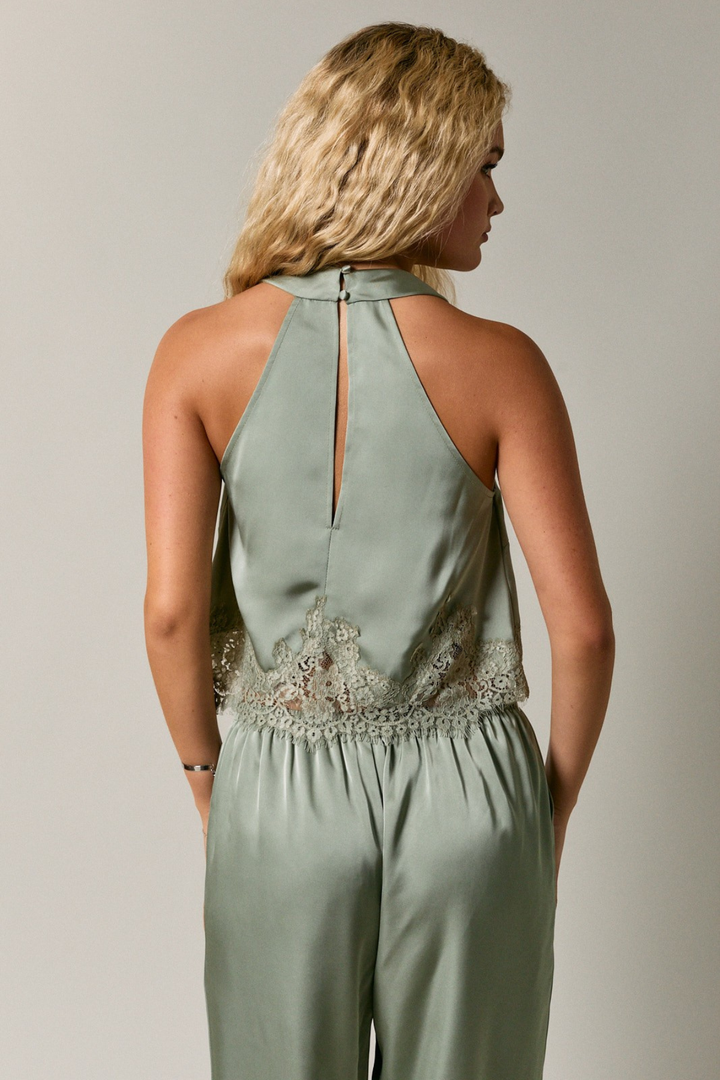 Halter Neck Lace Top - Sage