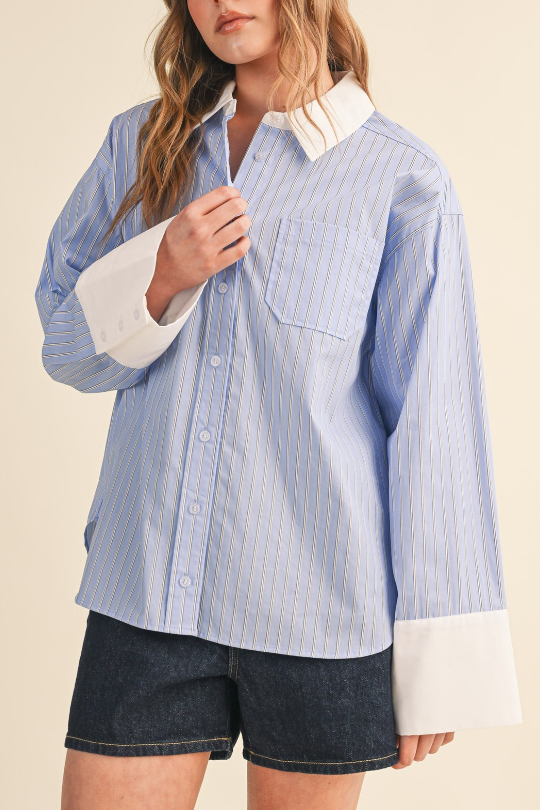 Contrast Over Size Shirt