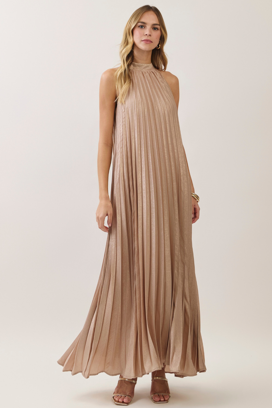 PLEATED HALTER DRESS