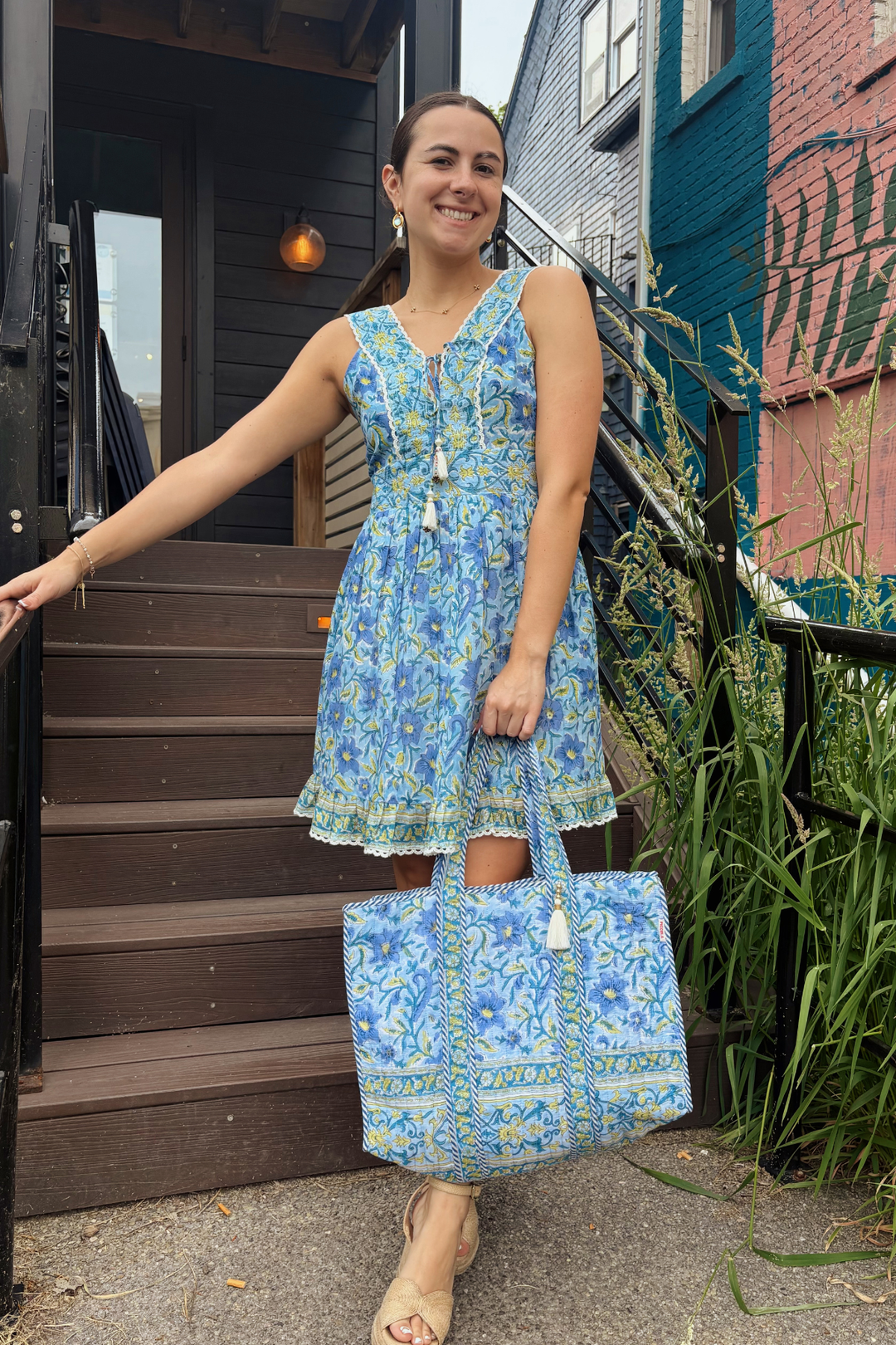 BLUE FLORAL MINI DRESS