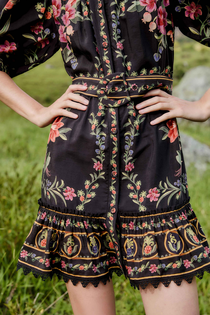 FARM RIO | BELLE GARDEN BLACK MINI DRESS