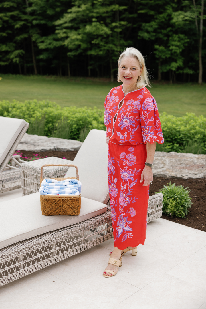 PORCELAIN GARDEN RED MIDI SKIRT