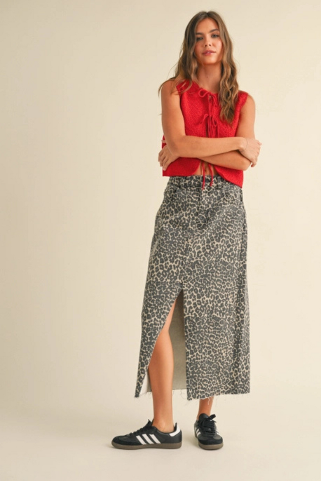 Leopard Slit Front Skirt
