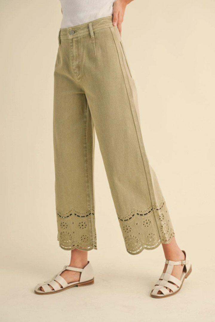Olive Embroidered Pants