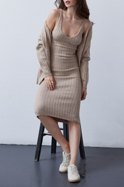2PC BRUSHED RIBBED SWEATER DRESS SET