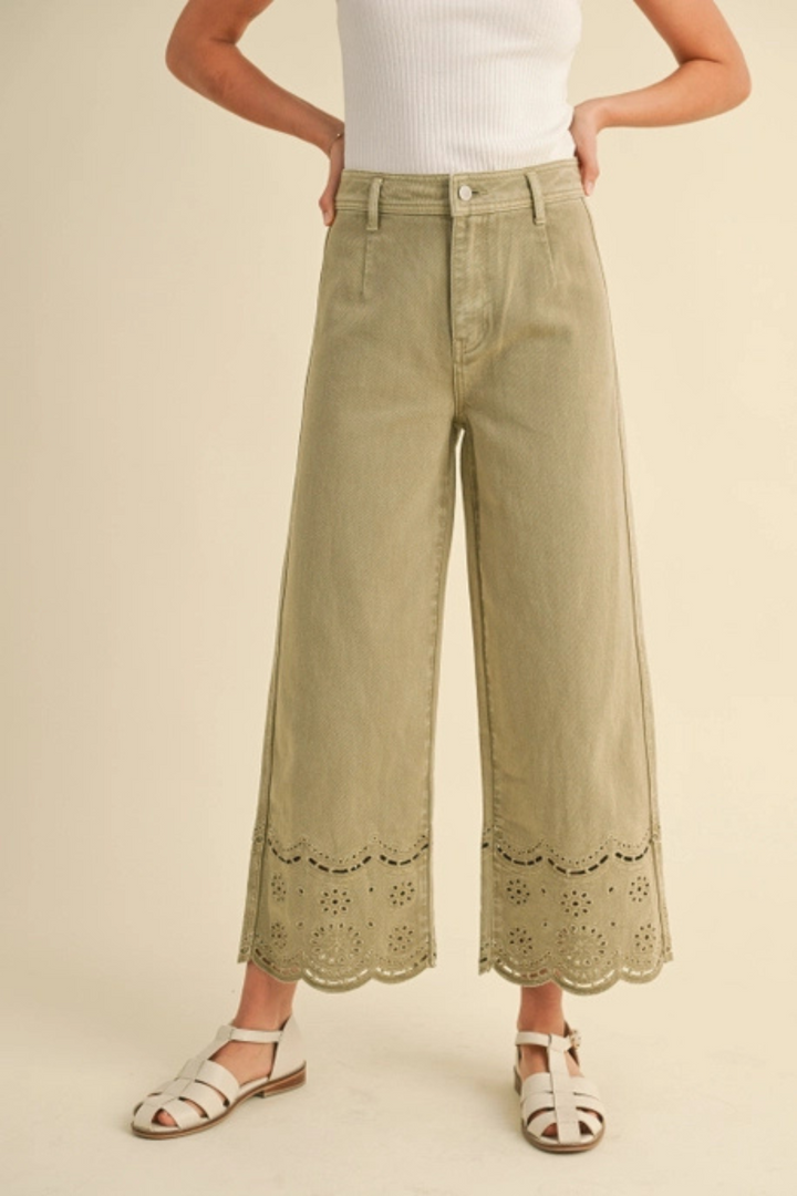 Olive Embroidered Pants