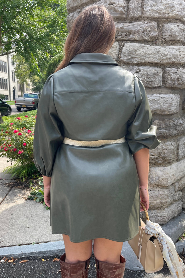 Wren Vegan Leather Dress- Army