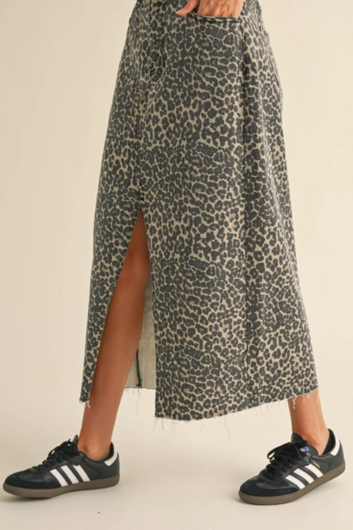 Leopard Slit Front Skirt