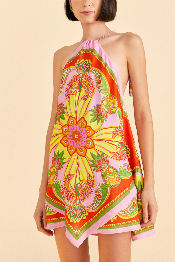 Farm Rio Beach Toucans Scarf Viscose Mini Dress