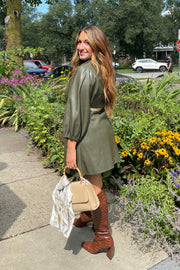 Wren Vegan Leather Dress- Army