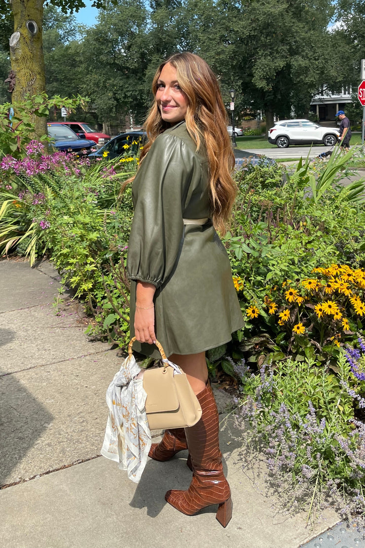 Wren Vegan Leather Dress- Army