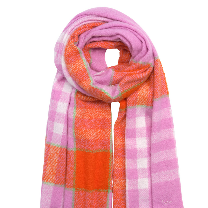 ECHO | Buzzy Plaid Scarf- Pink