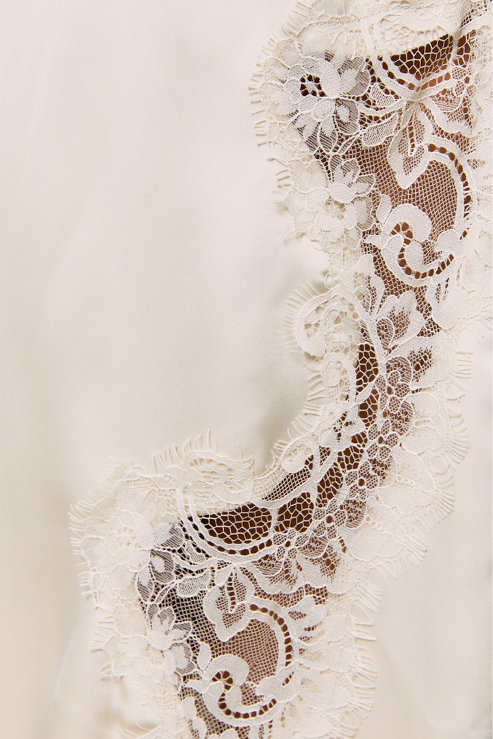 Lace Trim Midi Skirt - Cream