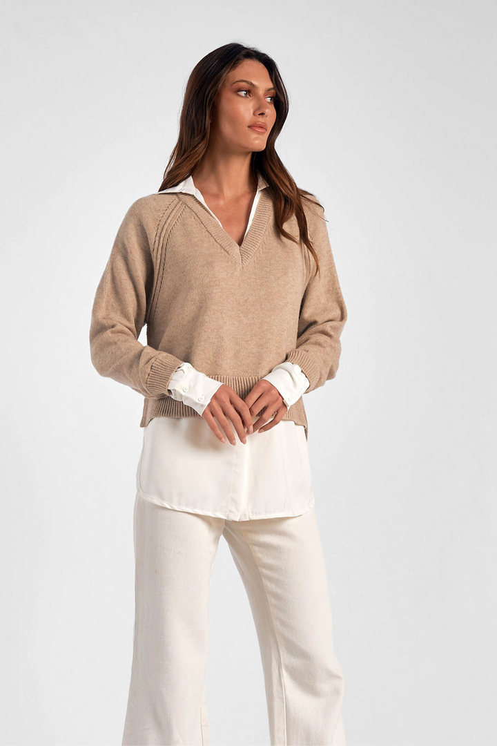 Marlena Contrast Top- Taupe