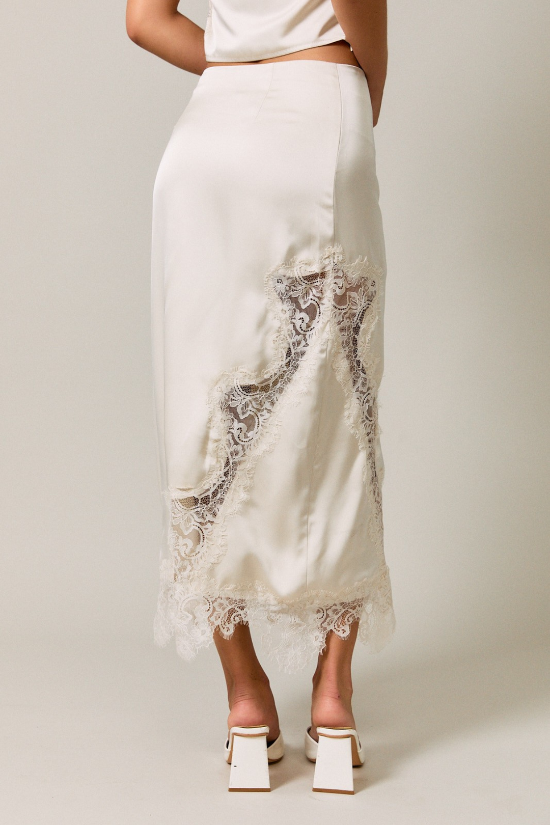 Lace Trim Midi Skirt - Cream