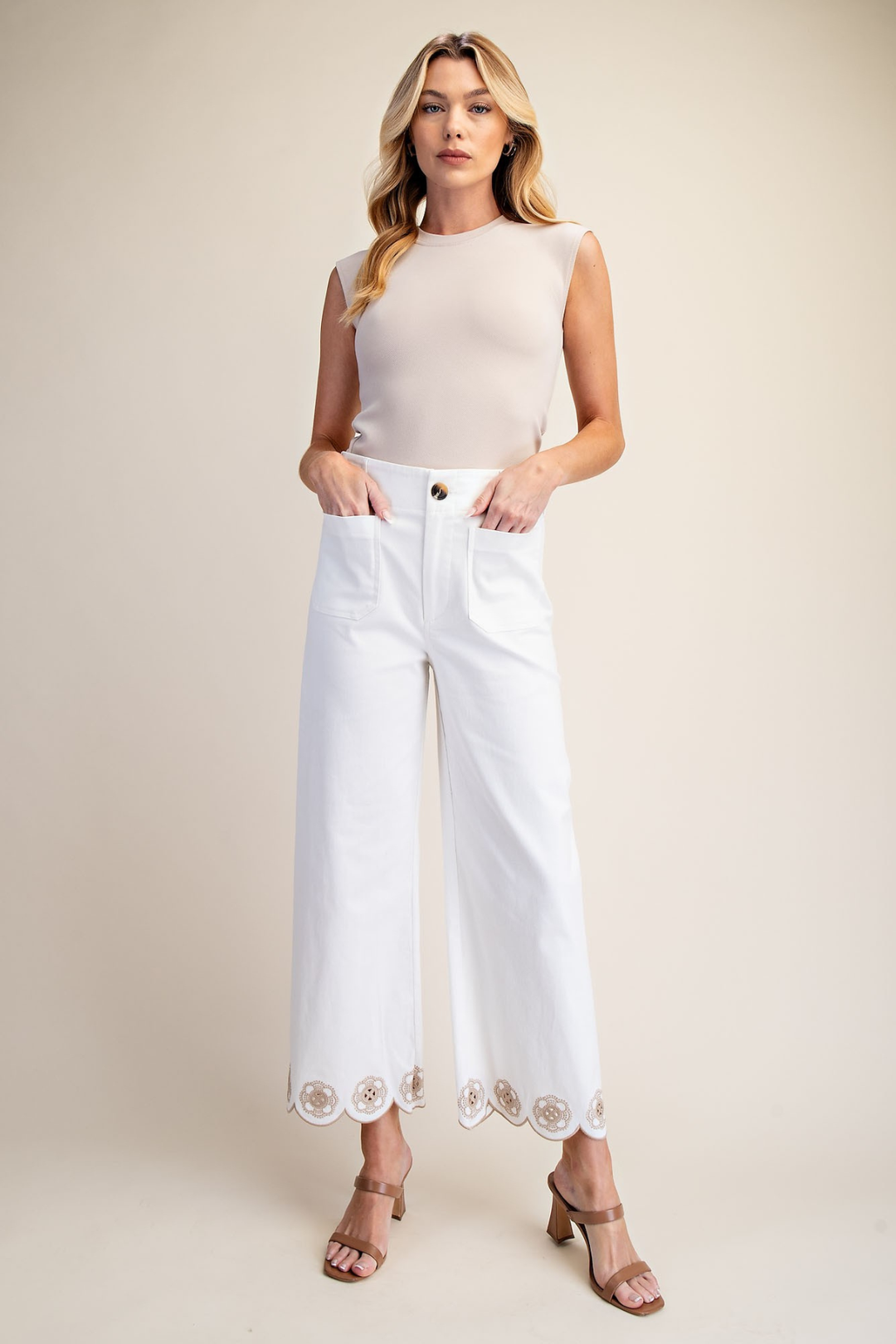 Colette Scallop Pants - White