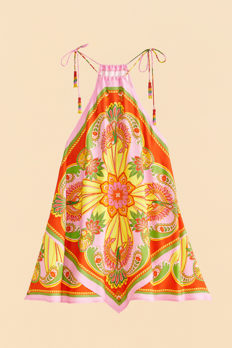 Farm Rio Beach Toucans Scarf Viscose Mini Dress