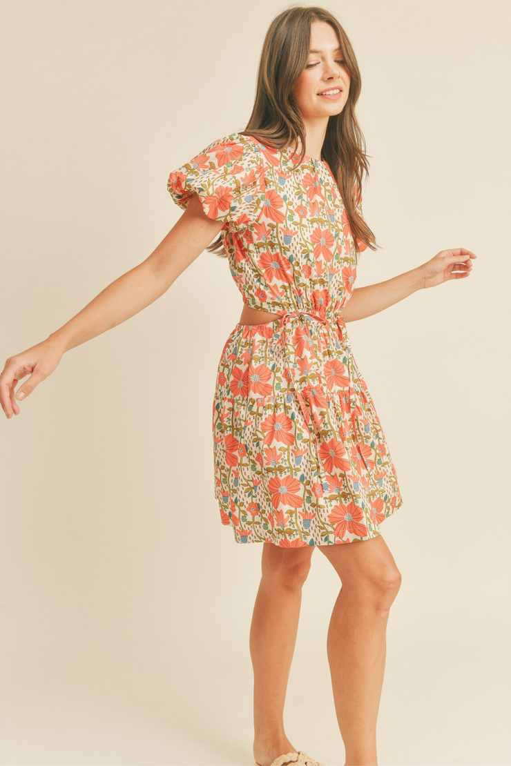 FLORAL PRINT CUT OUT MINI DRESS 