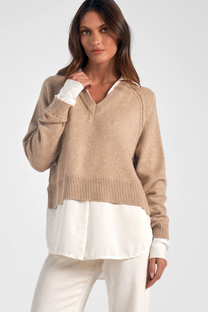 Marlena Contrast Top- Taupe