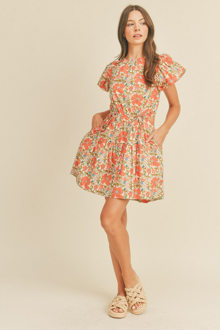 FLORAL PRINT CUT OUT MINI DRESS 