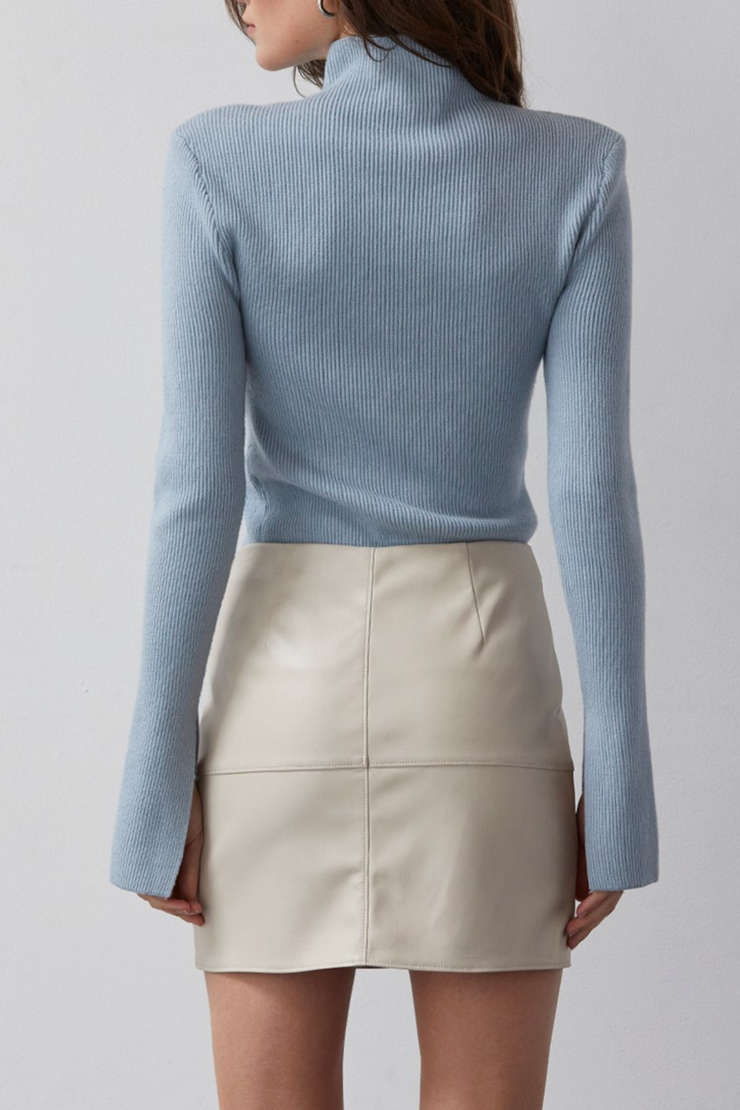 ICE BLUE RIBBED KNIT SWEATER