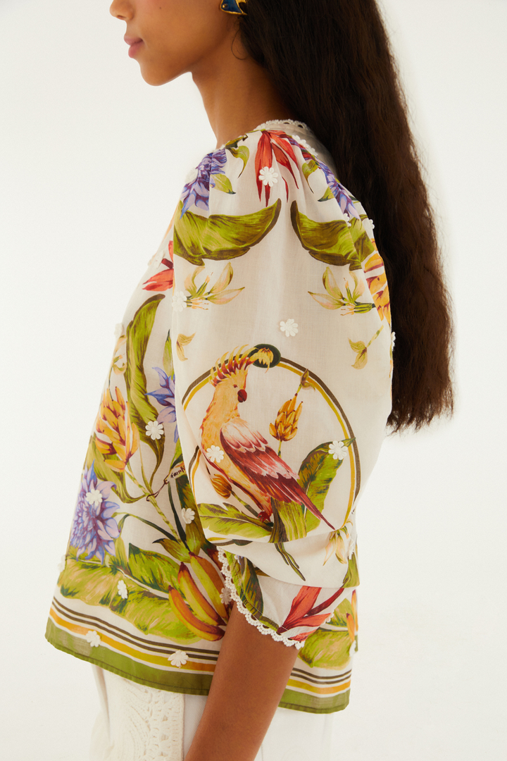 FARM RIO | TROPICAL SCARF GREEN BLOUSE