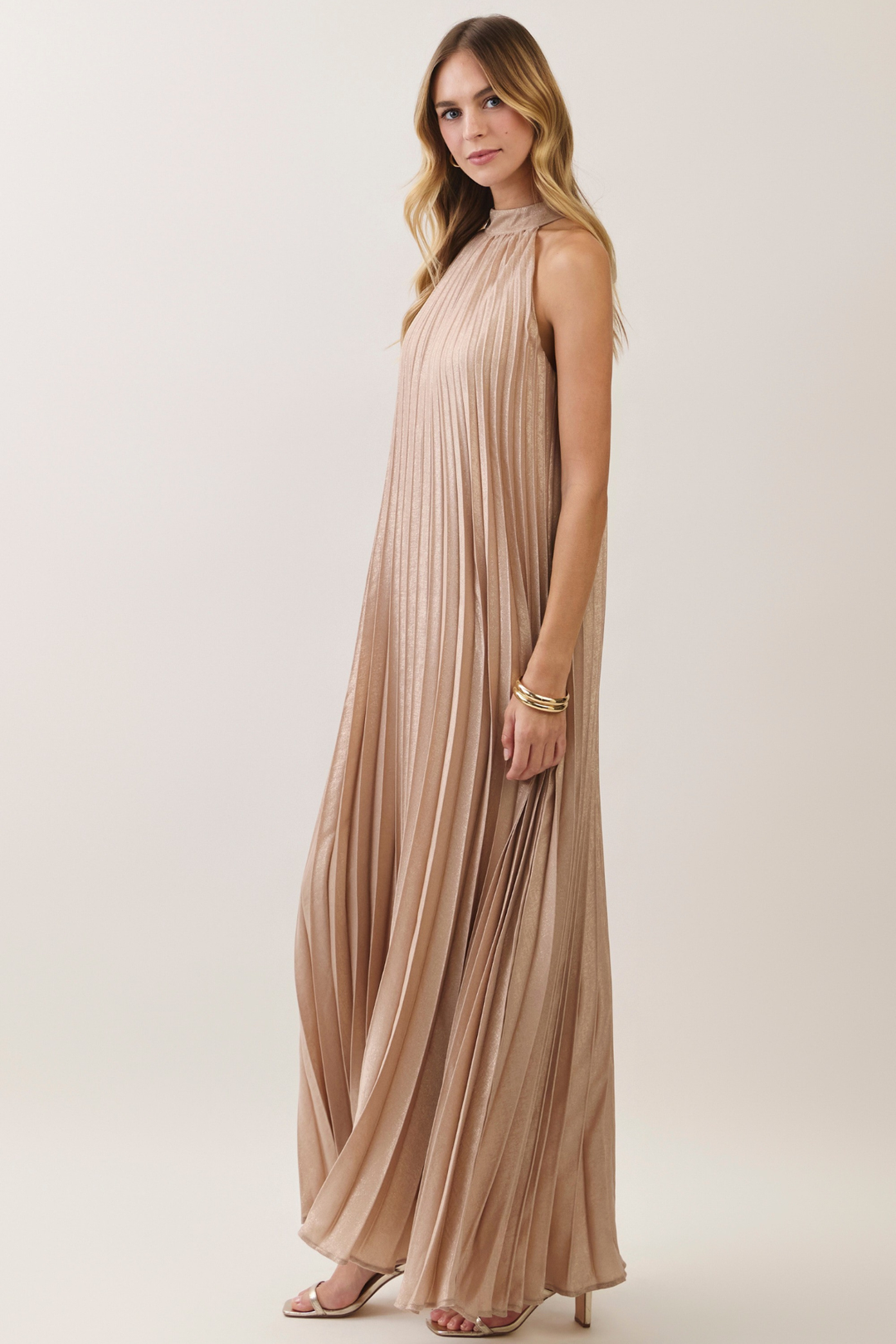 PLEATED HALTER DRESS