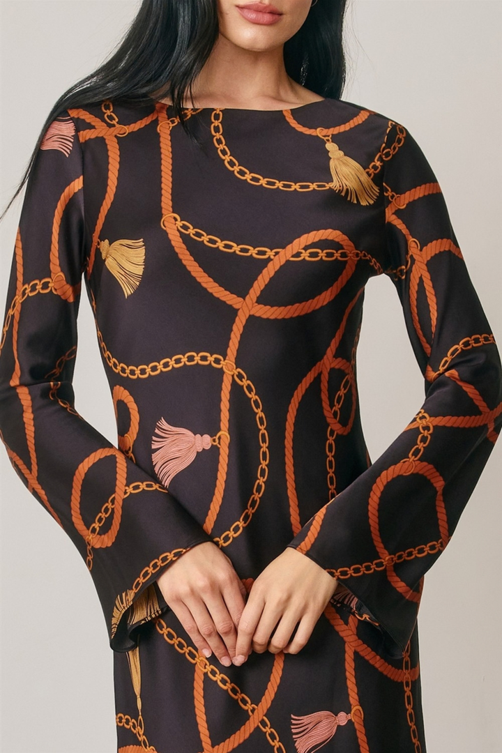 Satin Bell Sleeve Dress