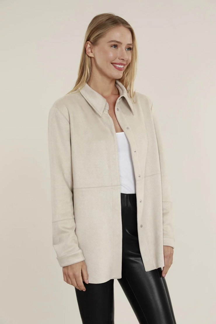 Faux Suede Fitted Shirt Jacket- Putty