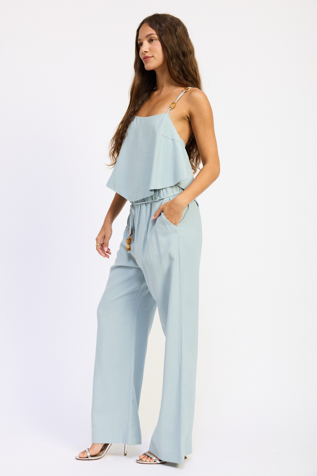 Blue Beaded Wide Leg Pants