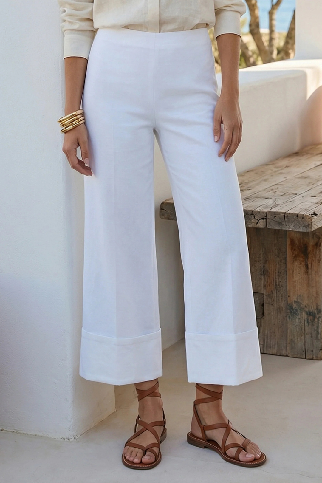 Fifteen Twenty | Regina Cuff Cropped Pants White