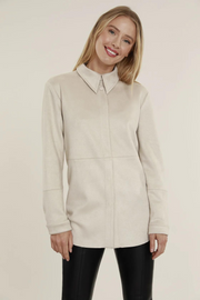 Faux Suede Fitted Shirt Jacket- Putty