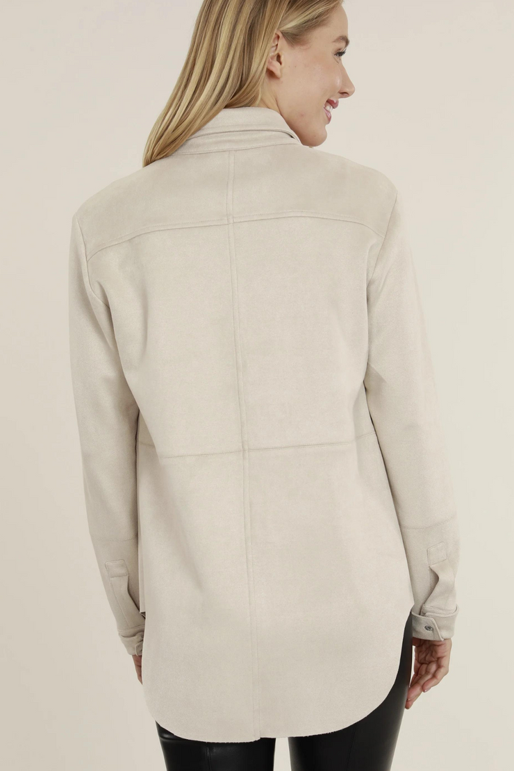 Faux Suede Fitted Shirt Jacket- Putty