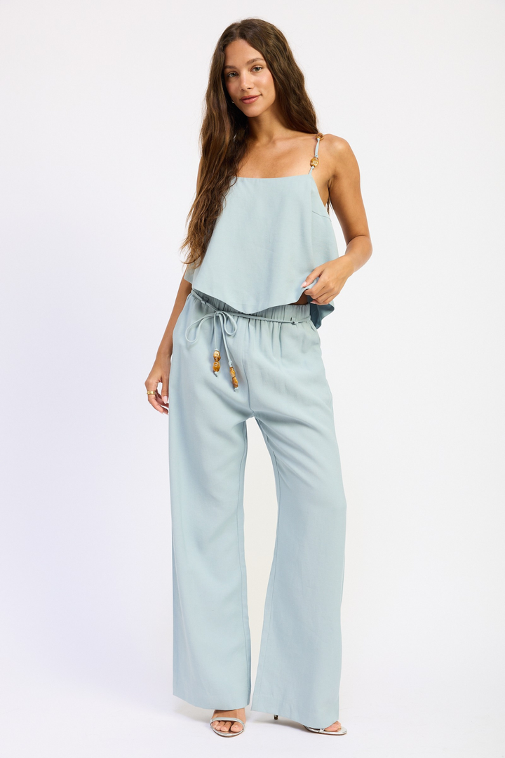 Blue Beaded Wide Leg Pants