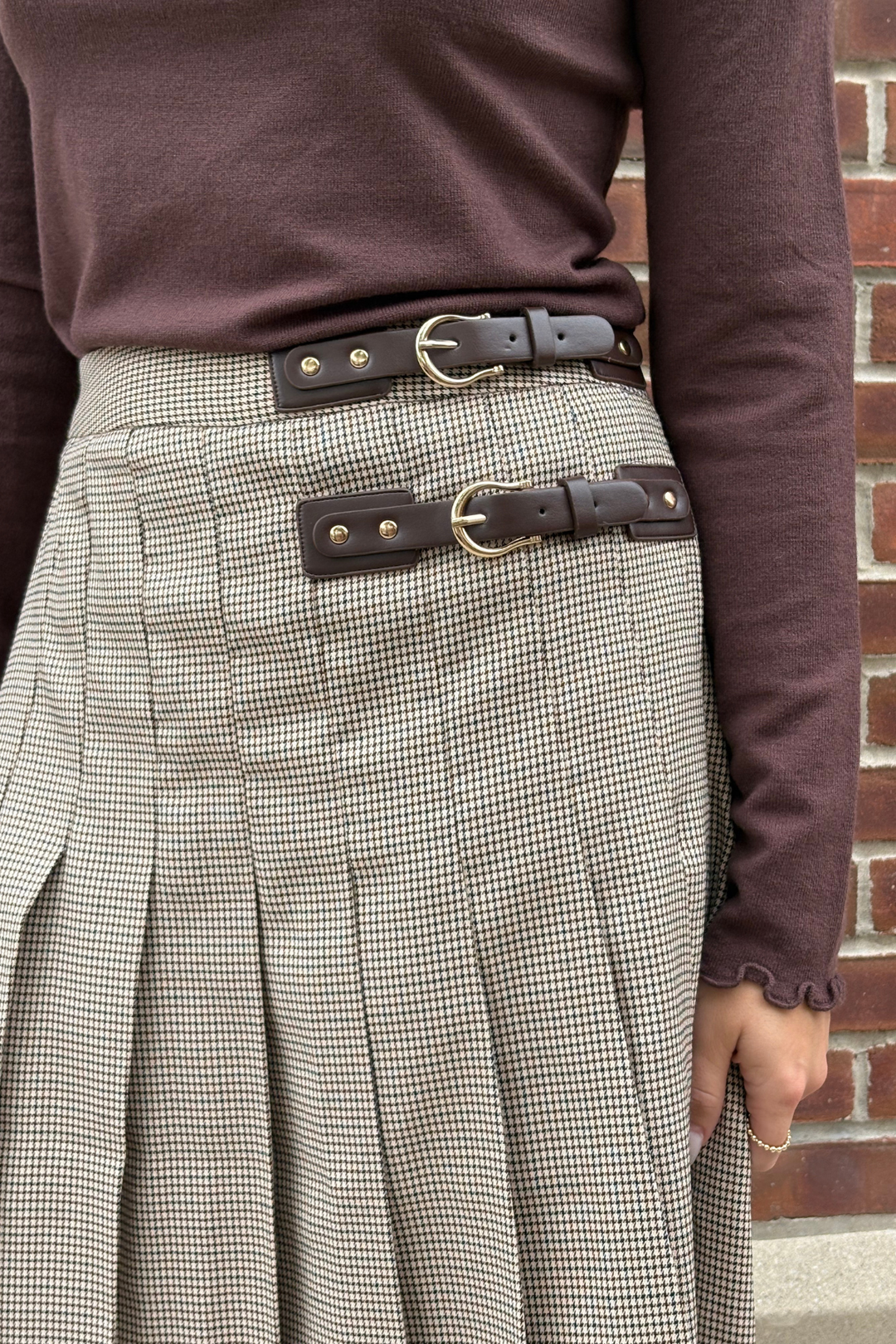 Houndstooth Midi Skirt